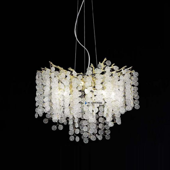 Gold Tree Branch Shell Crystal Chandeliers for Luxury Spa Lobby – Elegant Soft Glow Fixtures NC-P6228GD D76CM D60CM