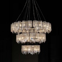 Crystal Chandeliers for European Café Interior – Compact Sparkle Decor NC-P915GD-D60+D95+D130